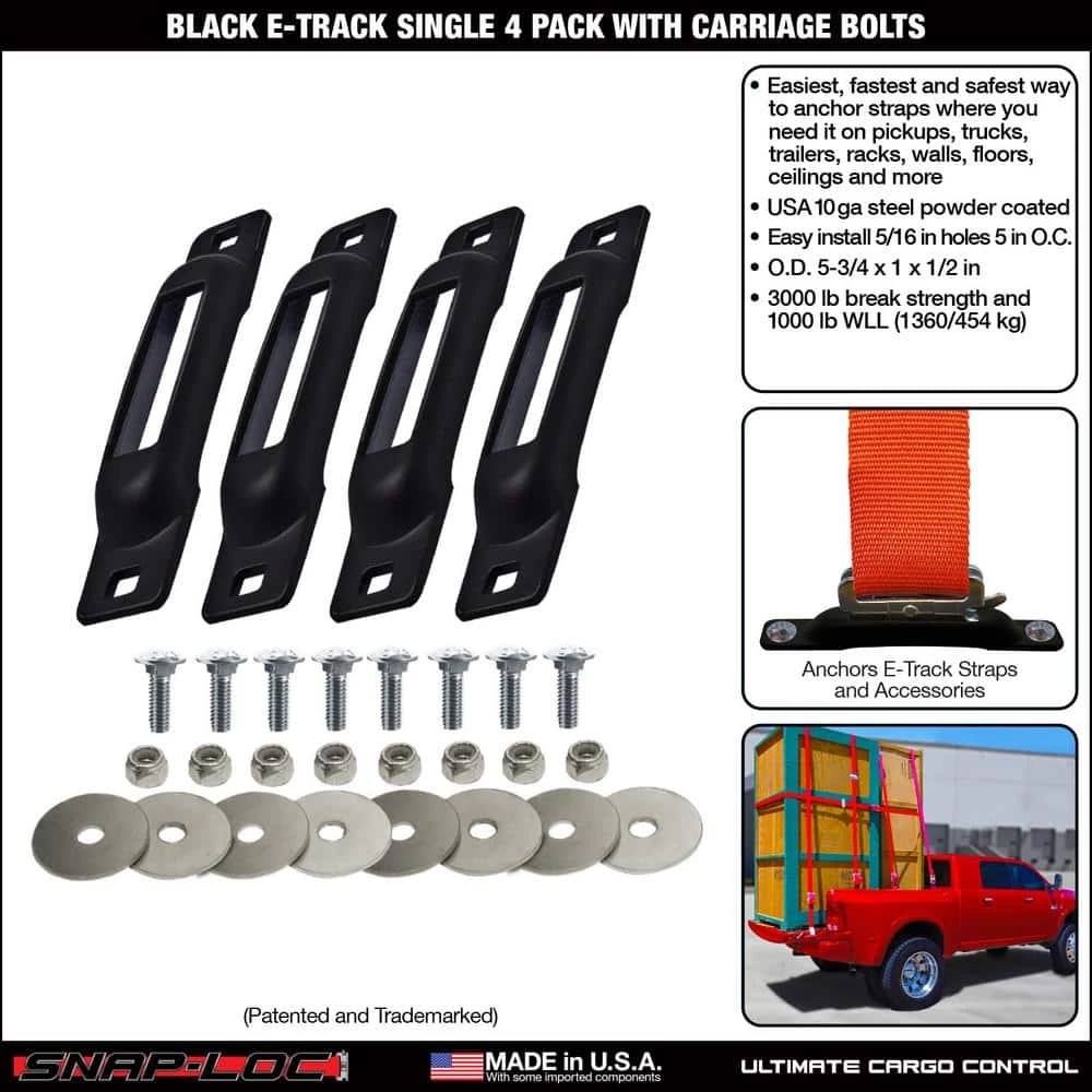 SNAP-LOC E-Track Single Strap Anchor in Black with Carriage Bolts (4-Pack) - Image 8
