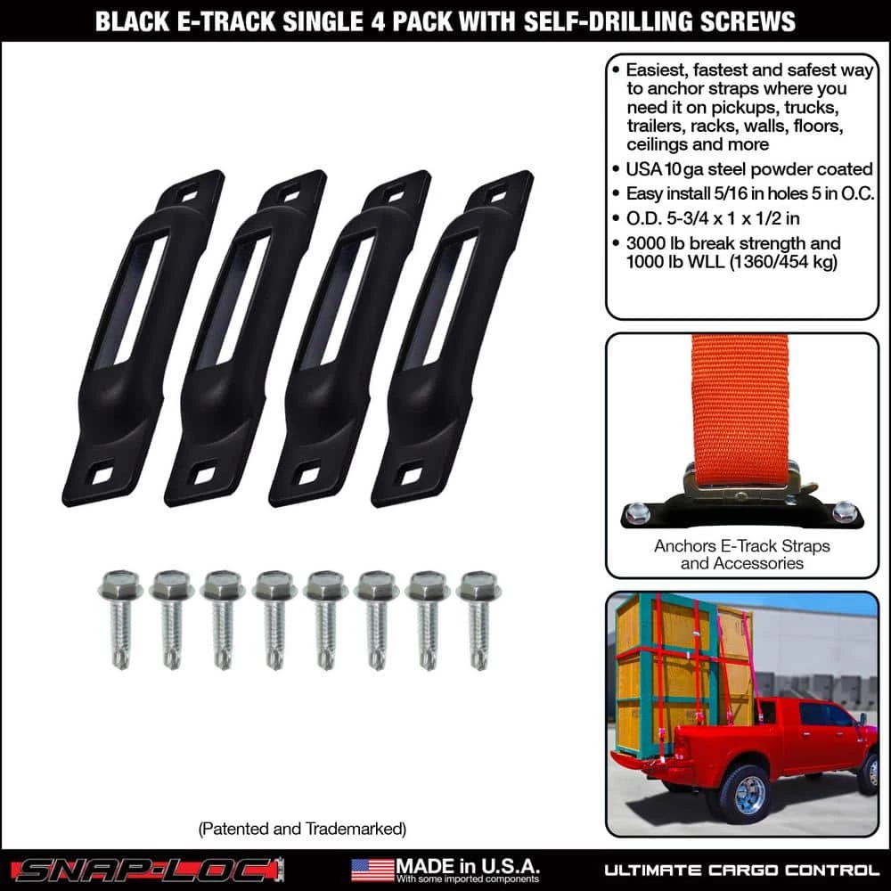 SNAP-LOC E-Track Single Strap Anchor in Black with Self-Drilling Screws (4-Pack) - Image 8