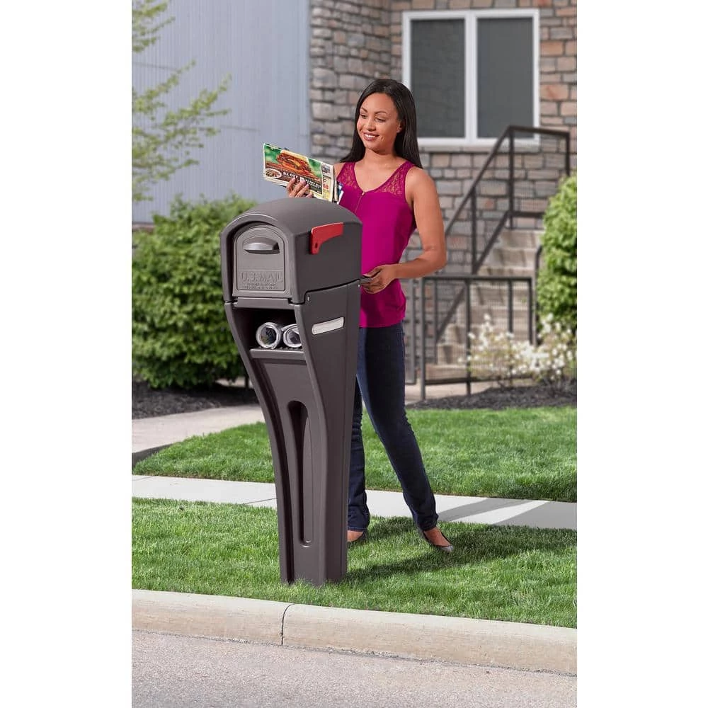 Step2 Mail Master Streamline Stone Grey OverPost Mounted Plastic Mailbox - Image 4