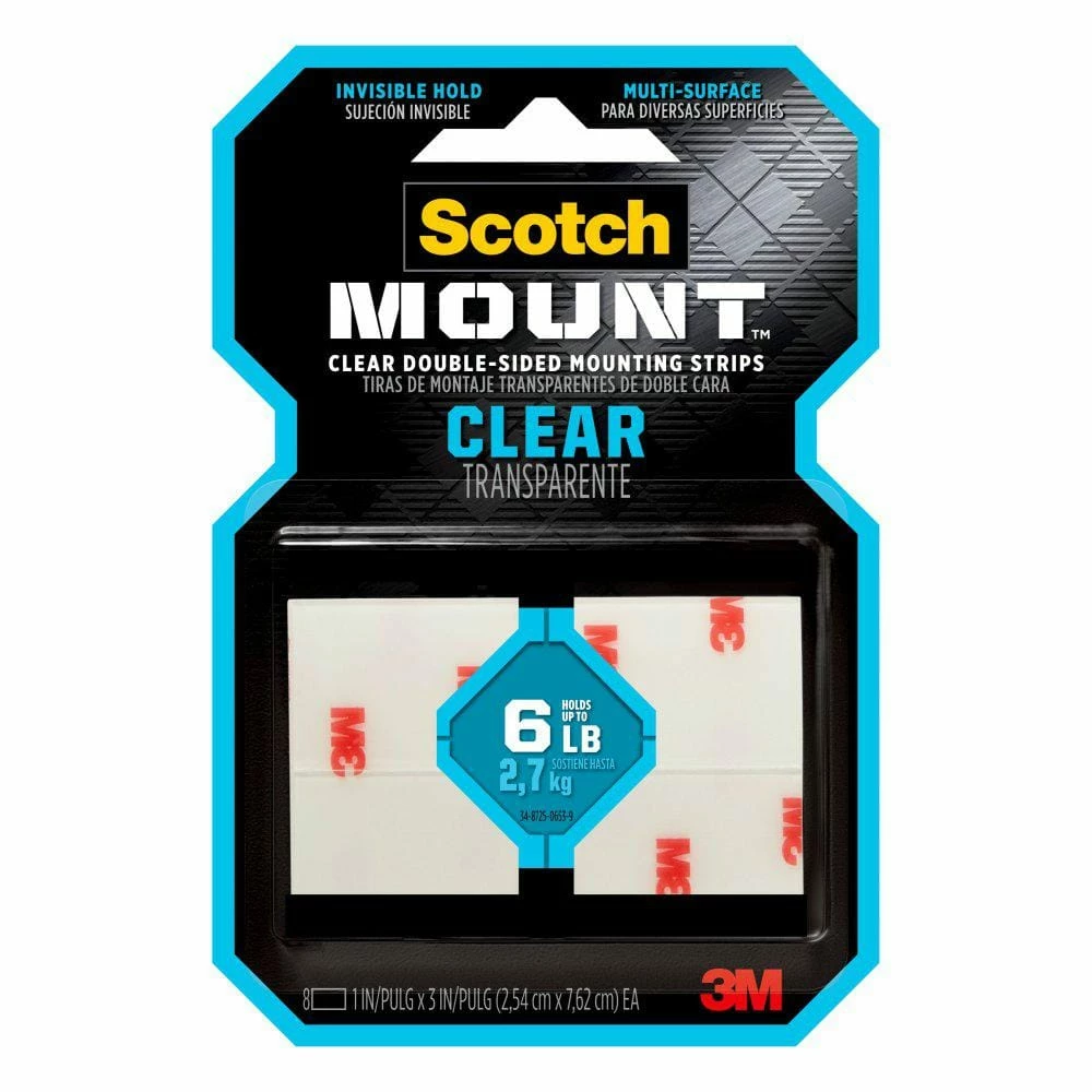 Scotch 1 in. x 3 in. Permanent Double Sided Clear Mounting Strips (8-Pack)