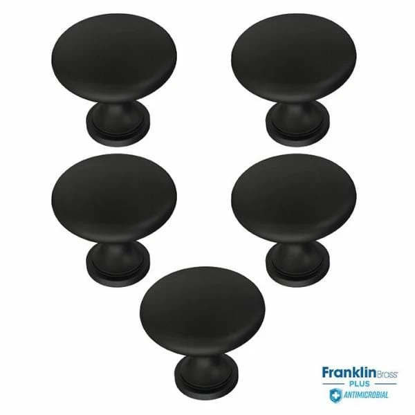 Franklin Brass Mushroom 1-1/4 in. (32 mm) Matte Black Antimicrobial Cabinet Knob (5-Pack) - Image 5