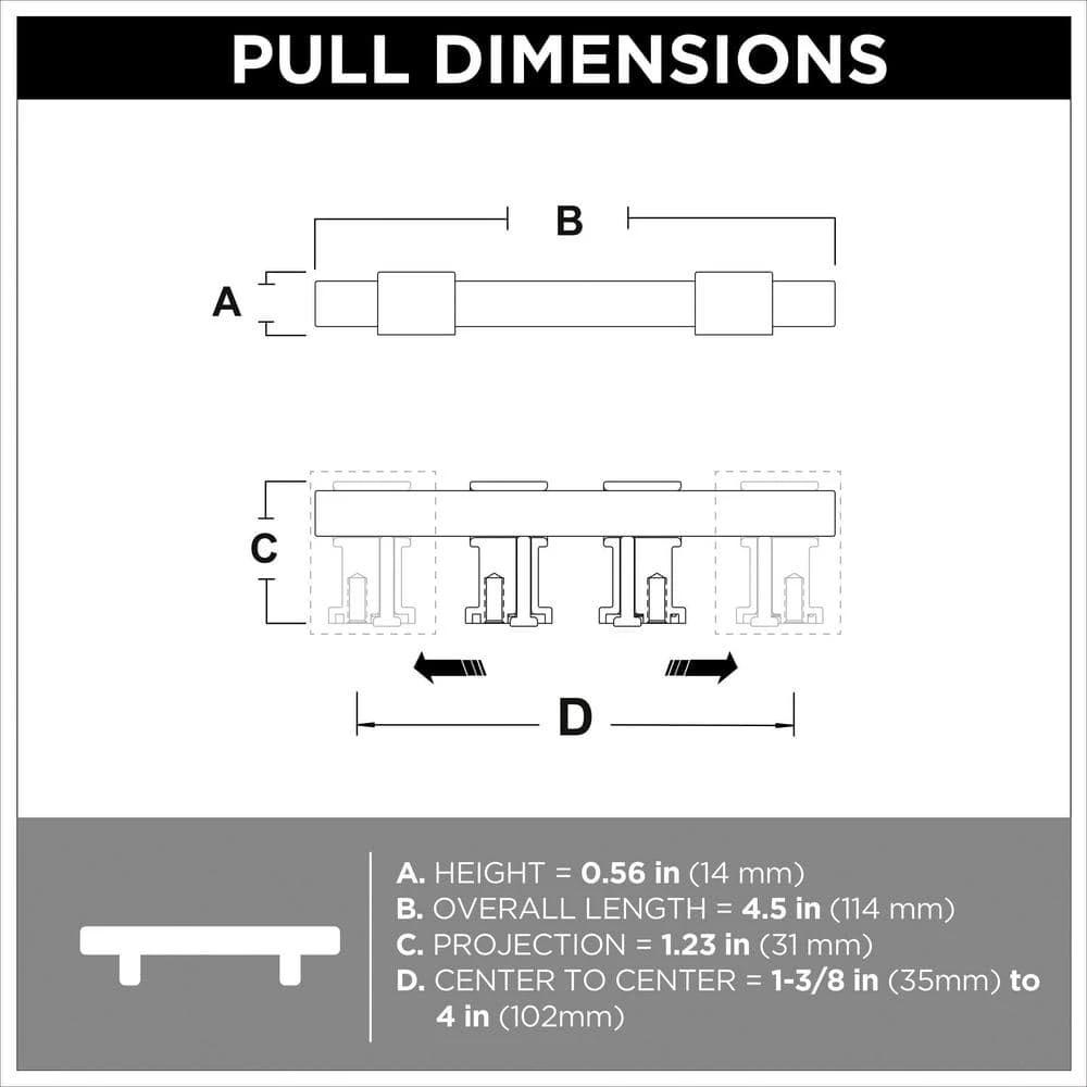 Franklin Brass Square Bar 1-3/8 in. to 4 in. (35 mm to 102 mm) Matte Black Adjustable Drawer Pull (5-Pack) - Image 8