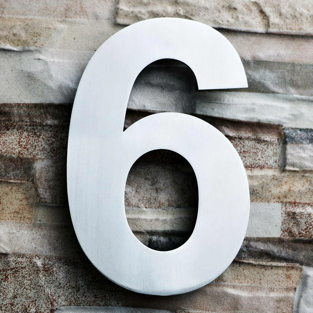 QT Home Decor 6 in. Brushed Stainless Steel Floating Modern House Number 6/9 - Image 3