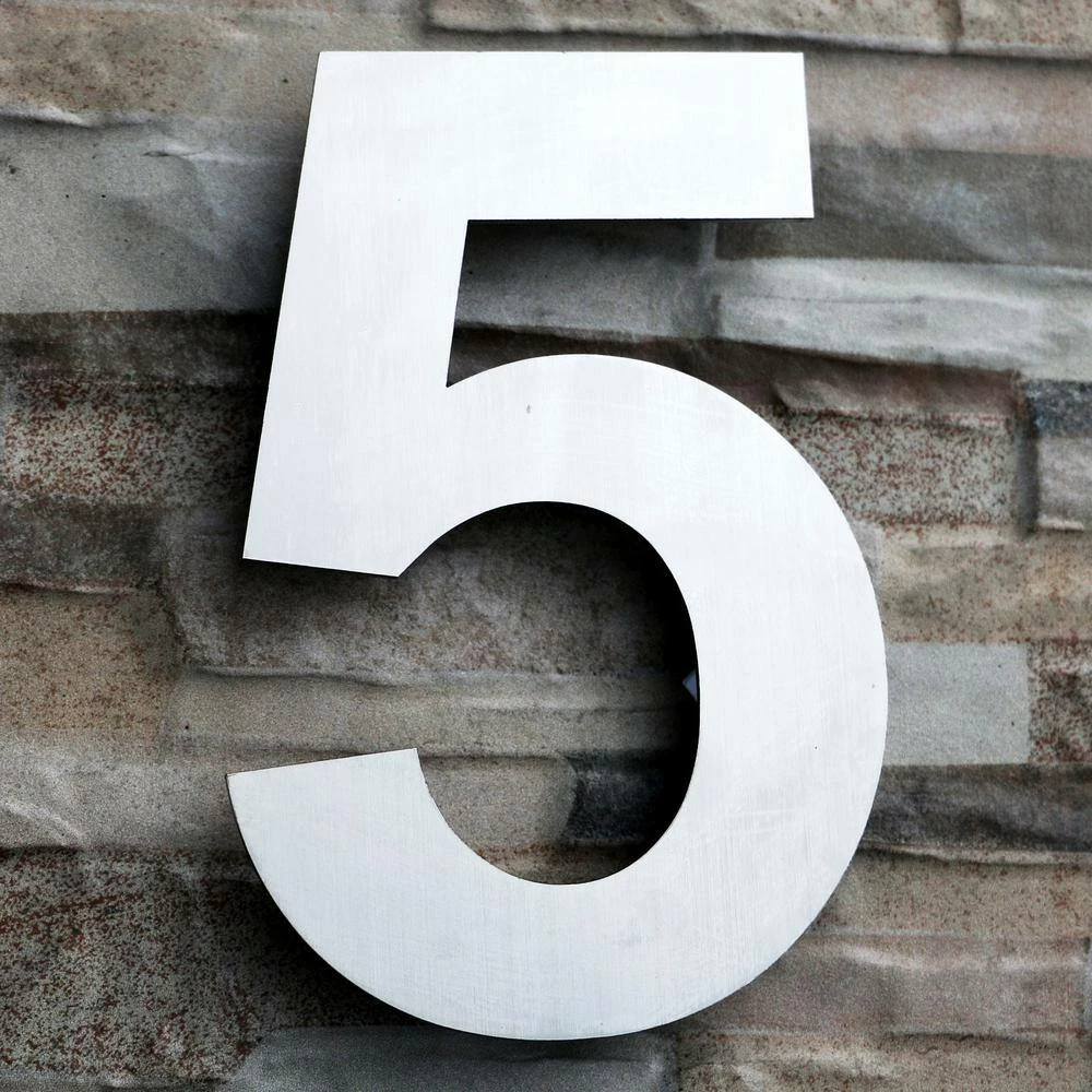 QT Home Decor 8 in. Brushed Stainless Steel Large Floating Modern House Number 5 - Image 2