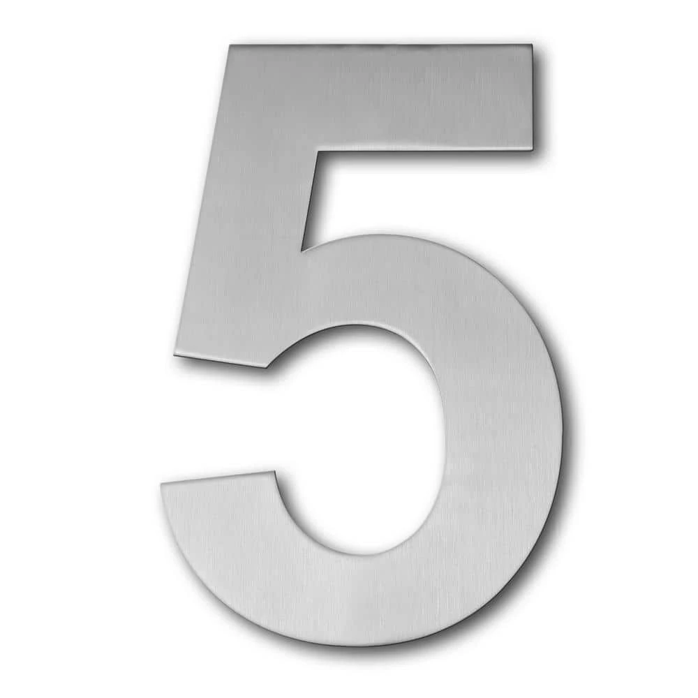 QT Home Decor 8 in. Brushed Stainless Steel Large Floating Modern House Number 5