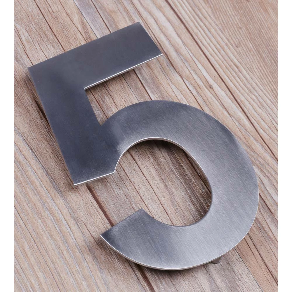 QT Home Decor 8 in. Brushed Stainless Steel Large Floating Modern House Number 5 - Image 4