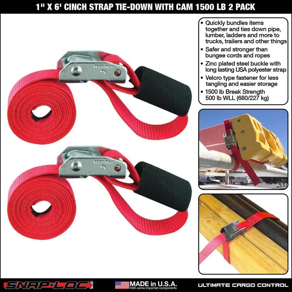 SNAP-LOC 6 ft. x 1 in. Cam with Cinch Strap in Red (2-Pack) - Image 2