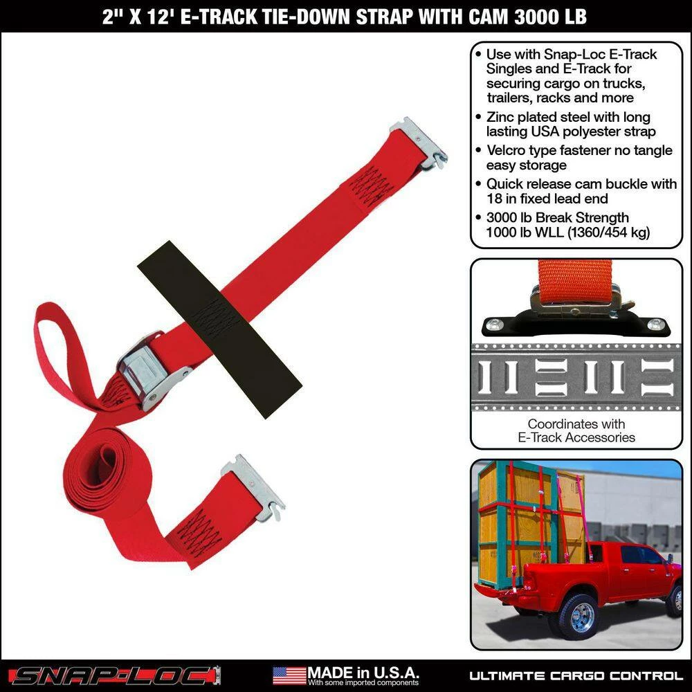 SNAP-LOC 12 ft. x 2 in. Cam Buckle E-Strap with Hook and Loop Storage Fastener in Red - Image 8