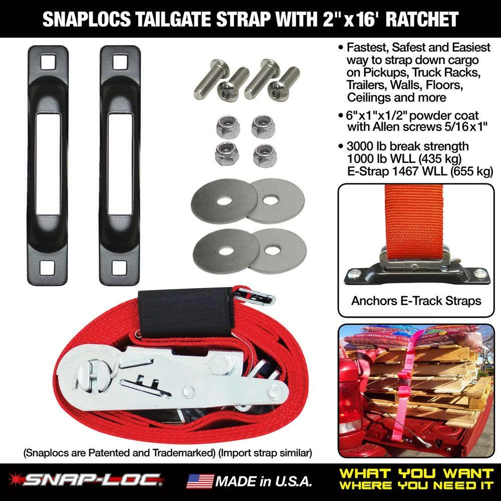 SNAP-LOC 16 ft. x 2 in. Tailgate Strap with Ratchet - Image 2