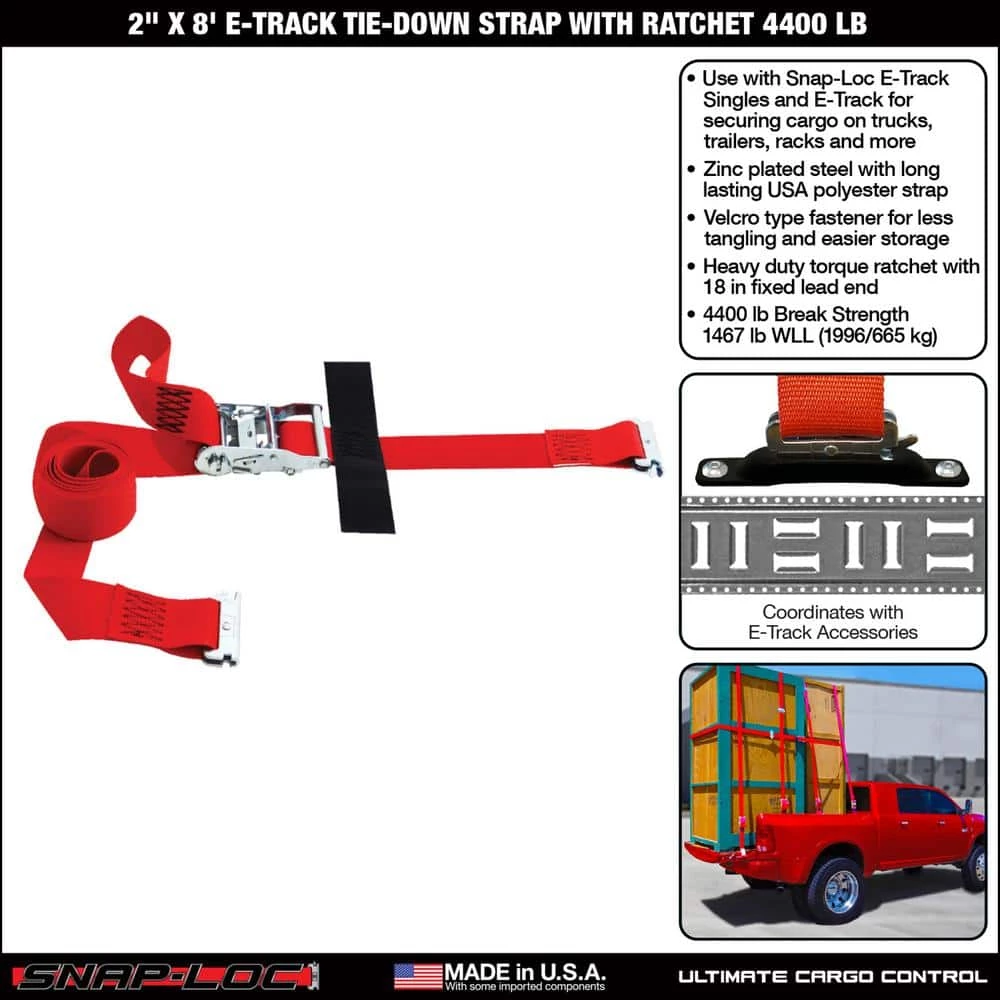 SNAP-LOC 8 ft. x 2 in. Logistic E-Strap with Ratchet in Red - Image 8