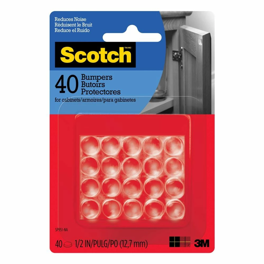 Scotch 1/2 in. Clear Round Self-Stick Rubber Bumpers (40-Pack)
